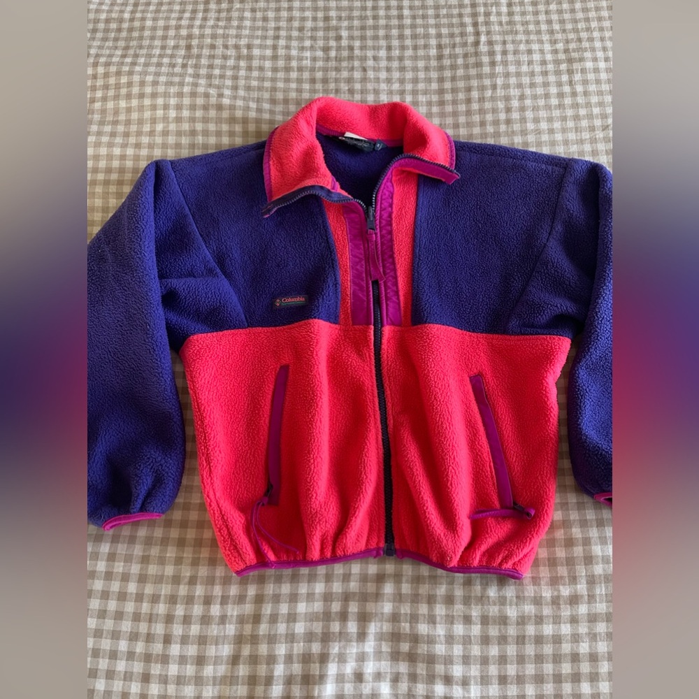 Vintage Columbia Colorblock Fleece Full-Zip Jacket Purple, Pink, coral orange